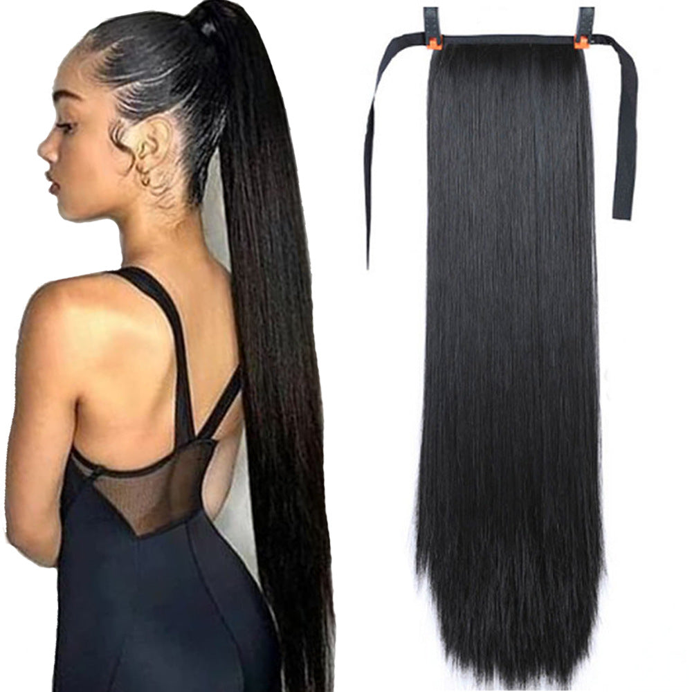 32 inches long straight hair foreign trade high temperature wig ponytail hair extension female long hair tie strap ponytail braid wig piece