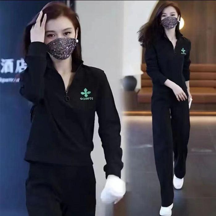 [Ready Stock] Spring and Autumn New Casual Sportswear Suit Women's Fashionable Age-Reducing Sweatshirt Two-piece Set