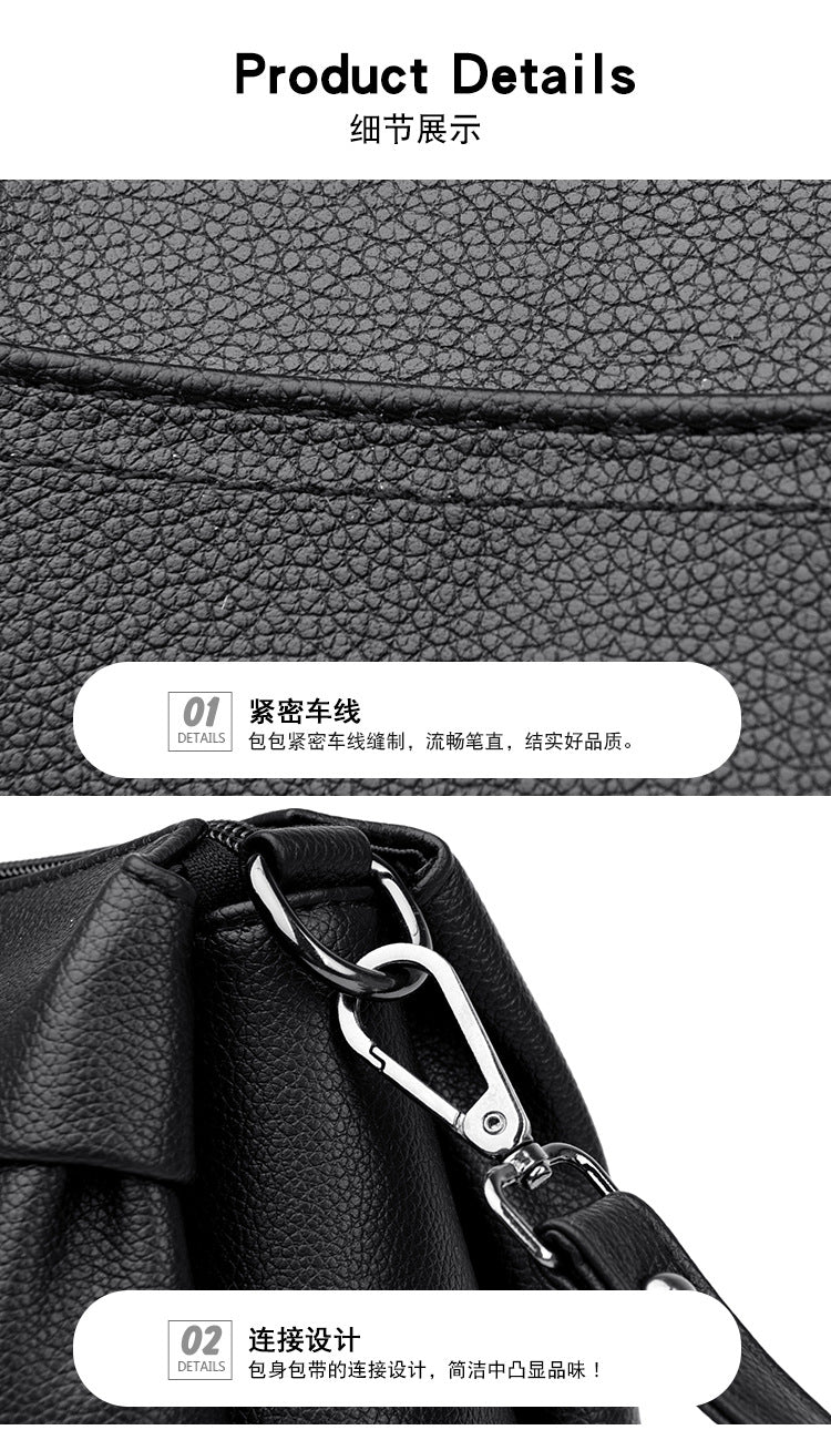 2023 new women's bag splicing large-capacity middle-aged mother's bag fashion all-match soft leather shoulder Messenger bag for the elderly