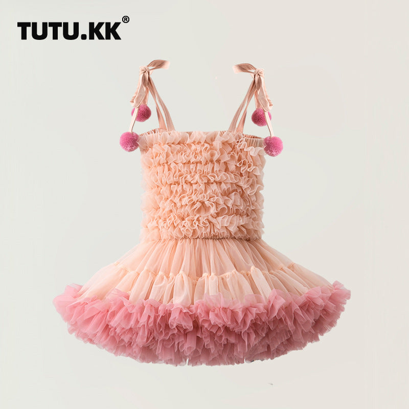 2024 new children's clothing dress girls tutu dress suspenders tutu skirt children's mesh princess skirt performance clothing