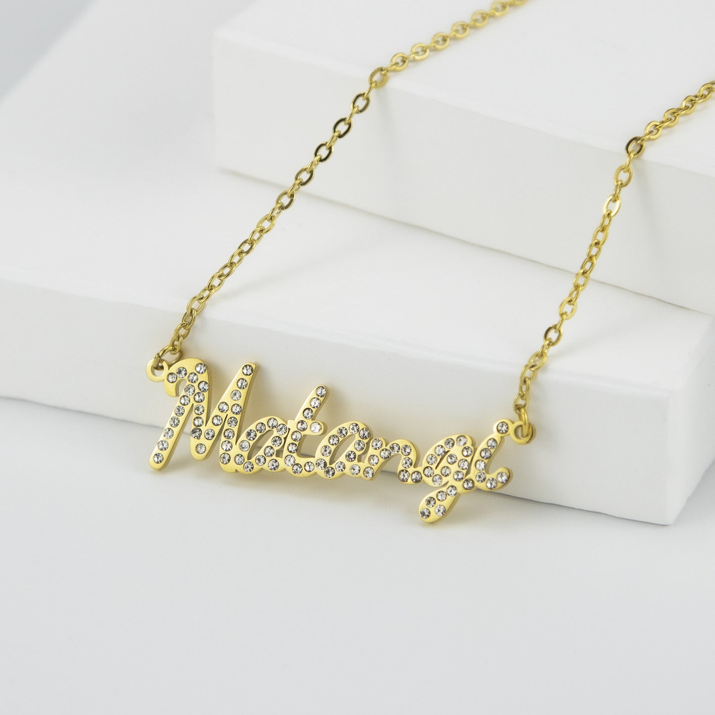 [Private Customization] Cross-border hot-selling fashion full diamond pendant stainless steel custom full diamond name necklace