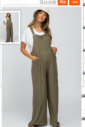 2023 Amazon hot style TEMU independent station European and American women's clothing solid color loose casual cotton and linen suspenders jumpsuit