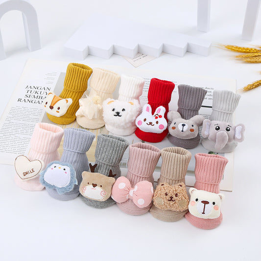 2023 new double needle cute cartoon doll socks baby mid-tube socks children's glue floor socks non-slip INS