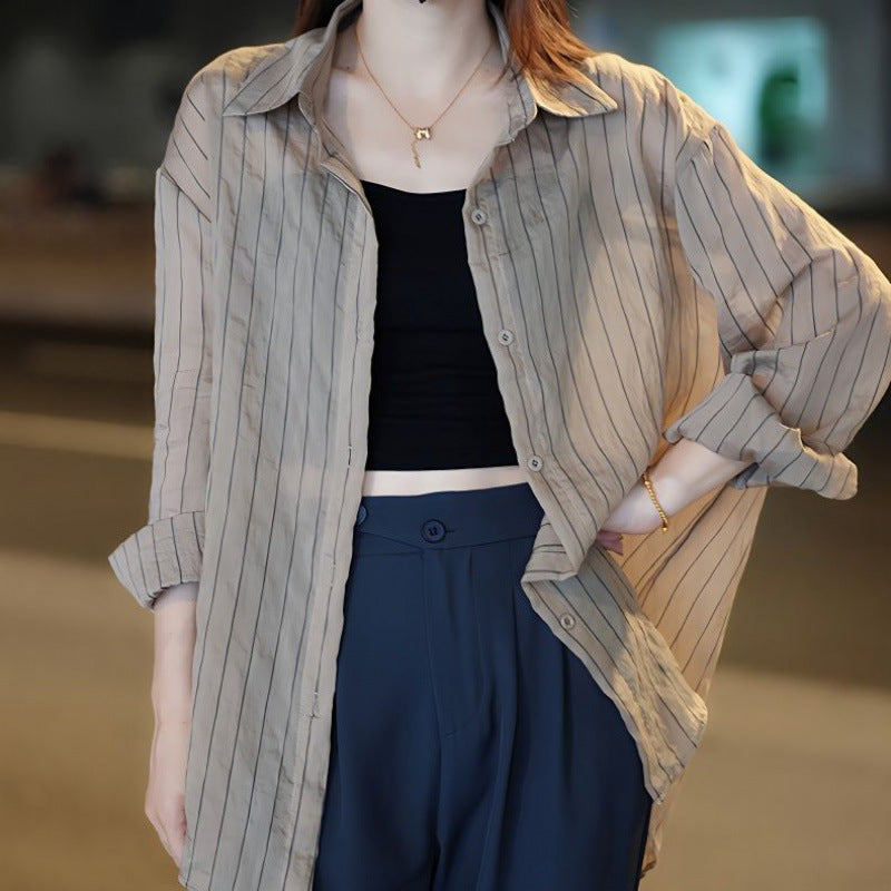 2023 Korean version of the design sense striped hollow shirt style suit drape fashion temperament light luxury sun protection clothing women's outerwear