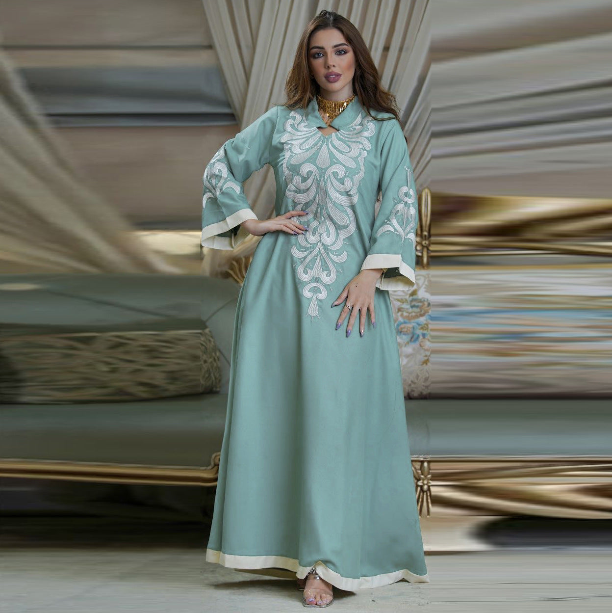 AB184 Summer Southeast Asia abaya splicing dress Embroidery Embroidery Muslim Lent Dubai Robe