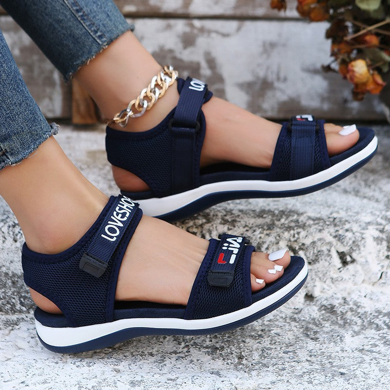 2023 New Foreign Trade Large Size Casual Sandals Female Korean Fashion Fish Mouth Students Velcro Women's Beach Shoes