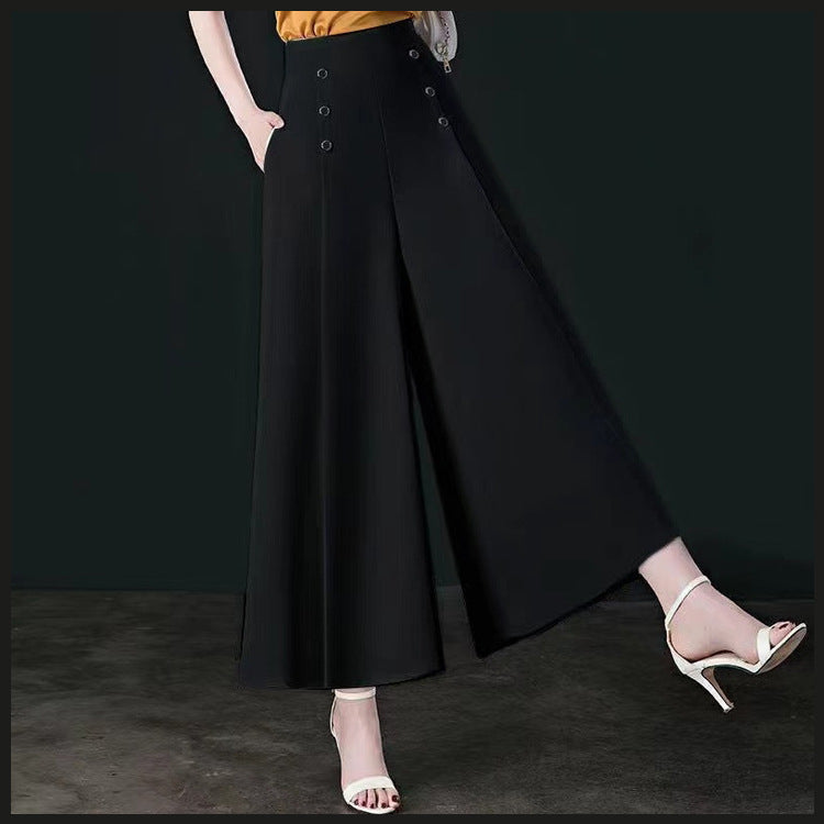 Wide-leg pants for women, summer thin, loose white culottes, high-waist slim women's nine-point pants, drapey casual mom pants