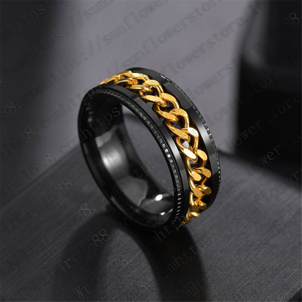 [Small wholesale] Cross-border hot-selling stainless steel embossed rotating chain ring simple and fashionable titanium steel ring