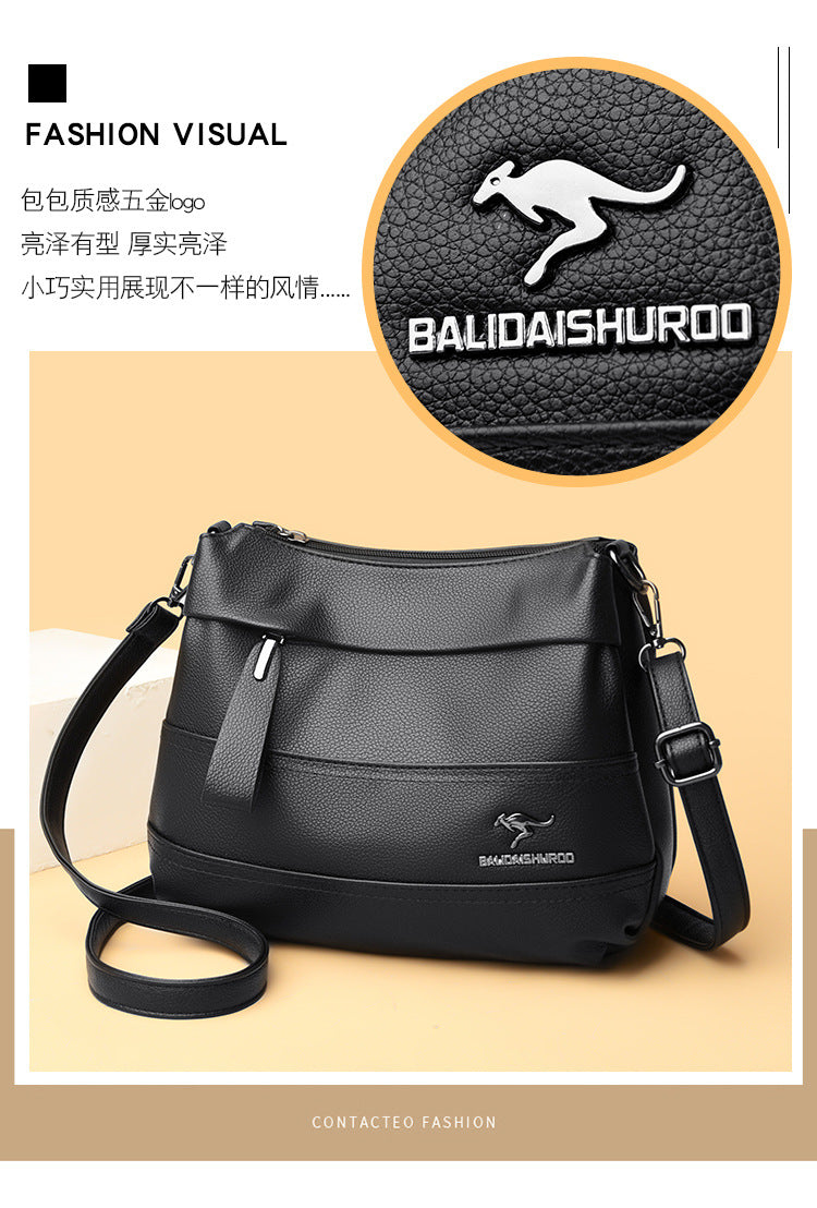 2023 new women's bag splicing large-capacity middle-aged mother's bag fashion all-match soft leather shoulder Messenger bag for the elderly