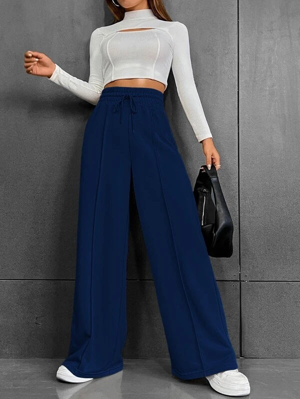 2023 spring and summer foreign trade women's clothing European and American style commuting all-match casual trousers comfortable loose high-waisted wide-leg sweatpants tide