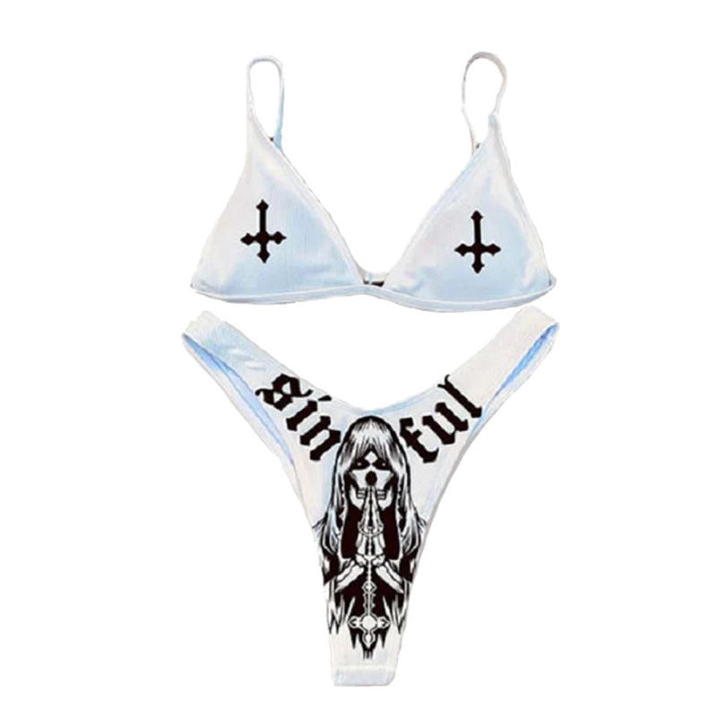 2023 summer beach travel women's swimsuit Amazon European and American cross-border trend cross print bikini women