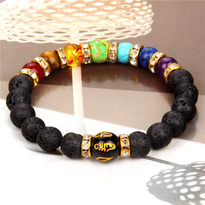 7 Chakra Yoga Fitness Meditation Proverbs Bracelet Women Cross-border Hot Sale Natural Stone Crystal Bracelet Women