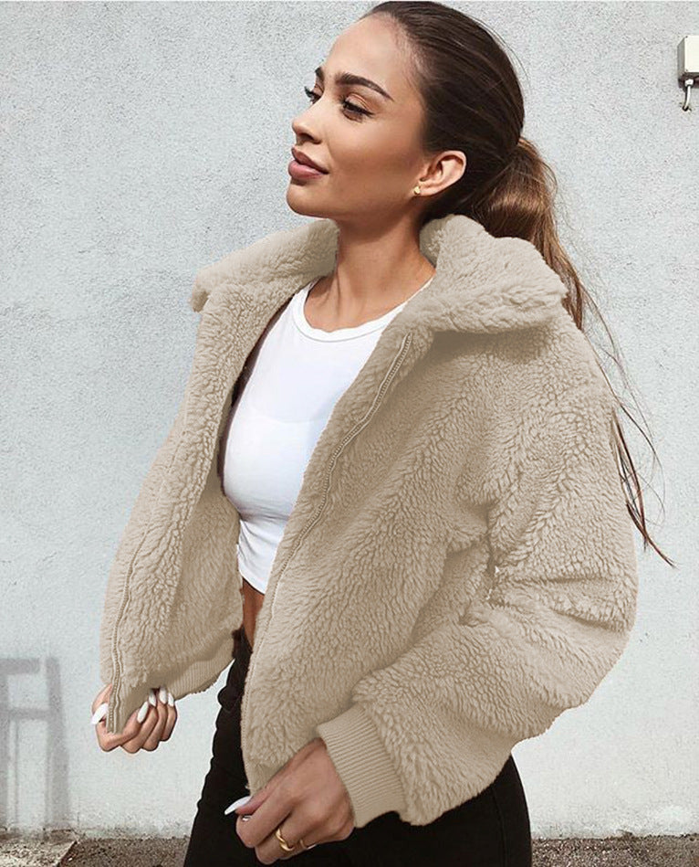 2021 winter cross-border ebay Amazon wish Europe and America warm velvet Teddy jacket jacket tops women's fur