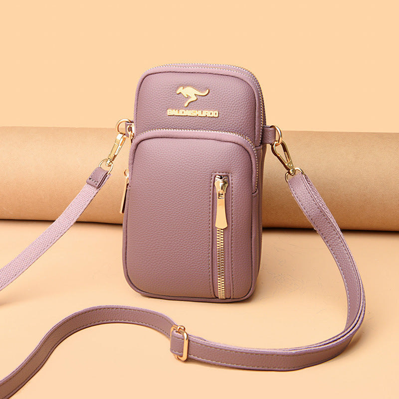 2023 new women's mini mobile phone bag simple and versatile one-shoulder Messenger bag soft leather iPhone13 change small bag