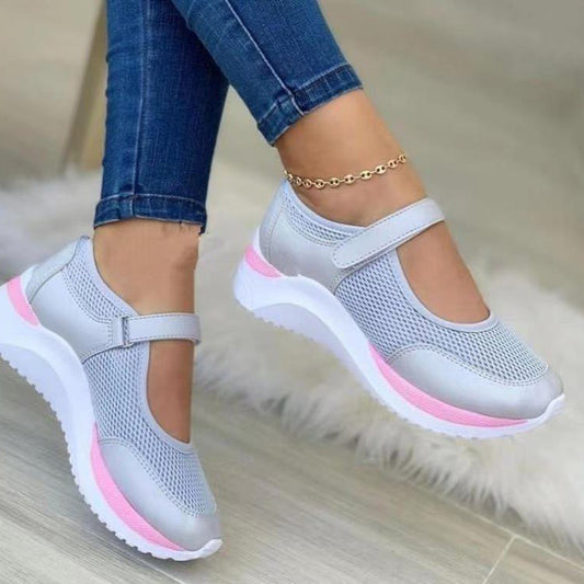 2022 European and American Summer Round Toe Knitting Velcro Thick Sole Single Shoes Women's Foreign Trade Large Size Independent Station Mesh Casual Women's Shoes