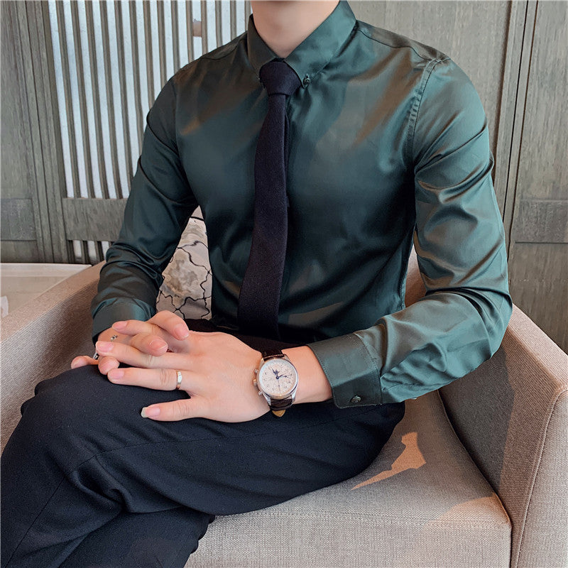 2023 Autumn Youth Solid Color Slim Shirt Men's Long Sleeve Business Casual Shirt CS23-P30