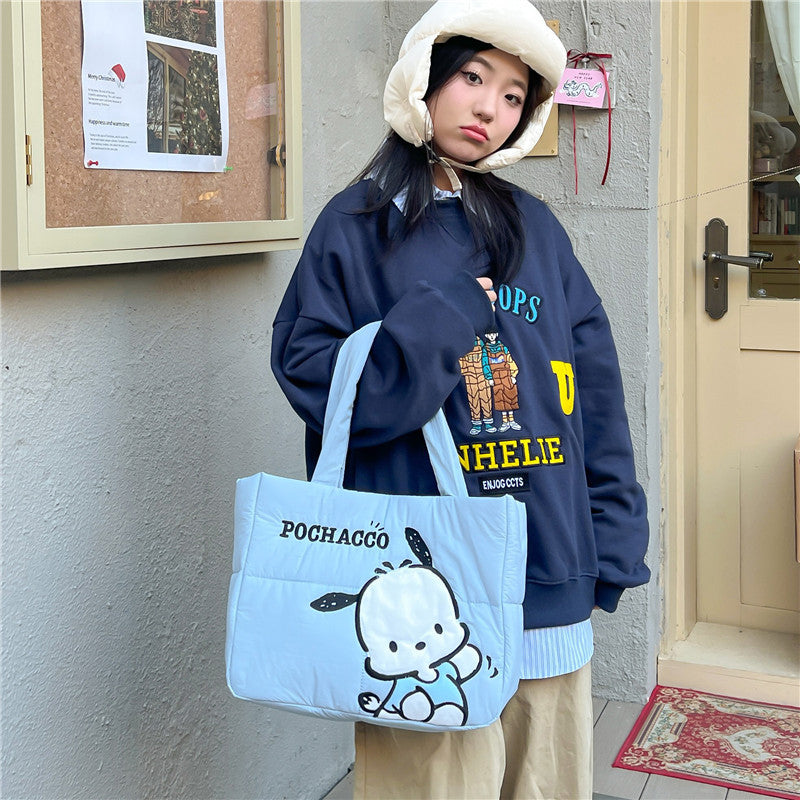 2023 New Cartoon Down Cloth Handbag Little Dog Shoulder Bag Cute Rabbit Tote Bag Birthday Gift