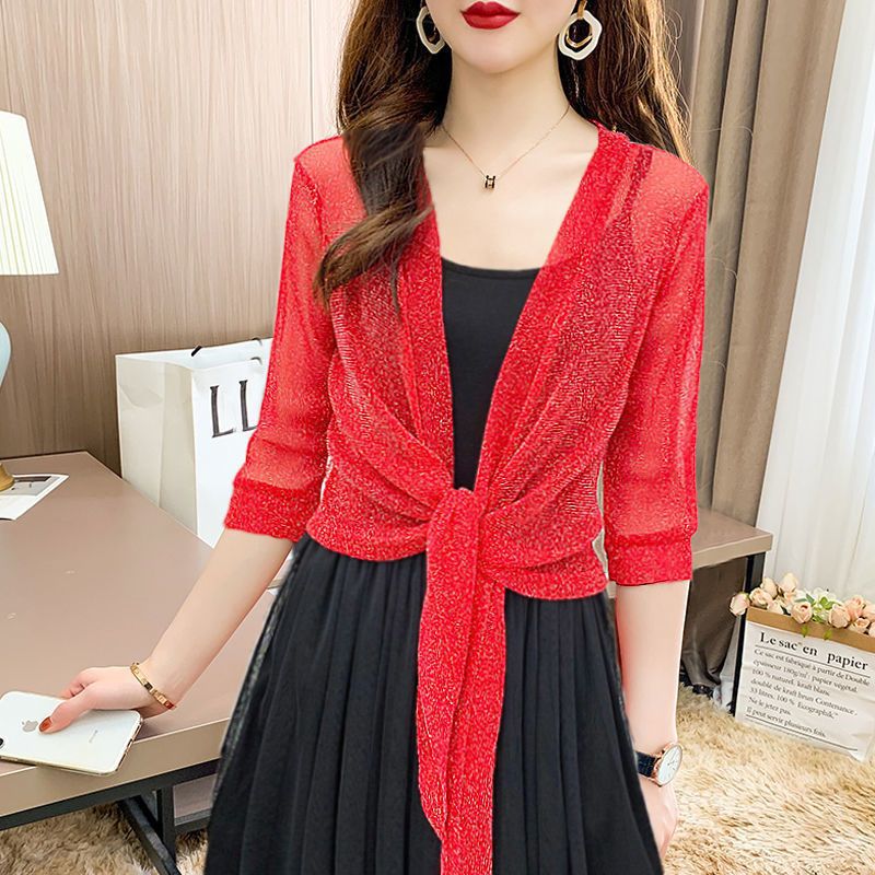 2023 Summer Small Shawl Coat Women's Cardigan Mesh Short Outerwear Large Size Lace Waistcoat Shawl Outerwear