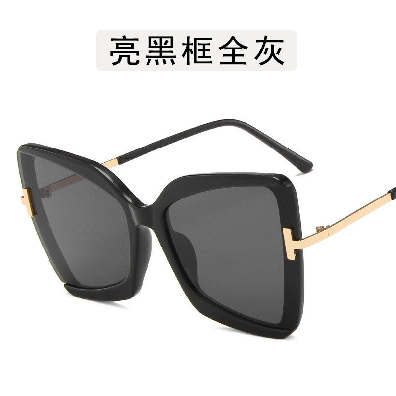 2020 European and American cross-border ins big frame T-shaped sunglasses women colorful cat eye fashion sunglasses butterfly sunglasses