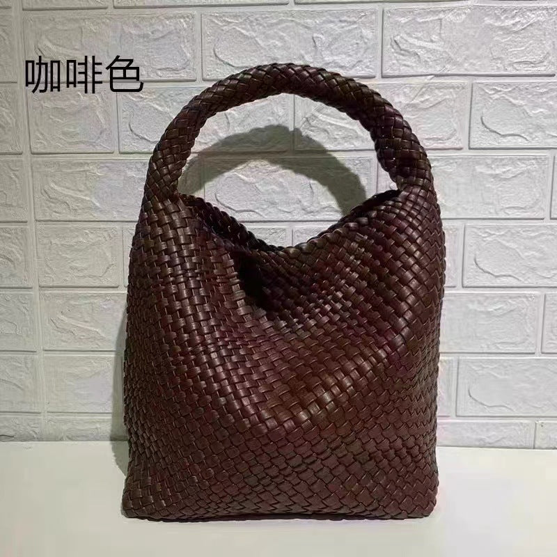 2024 new high-end hand-woven bag large-capacity shoulder tote bag underarm bag bucket bag mother-and-child bag trend