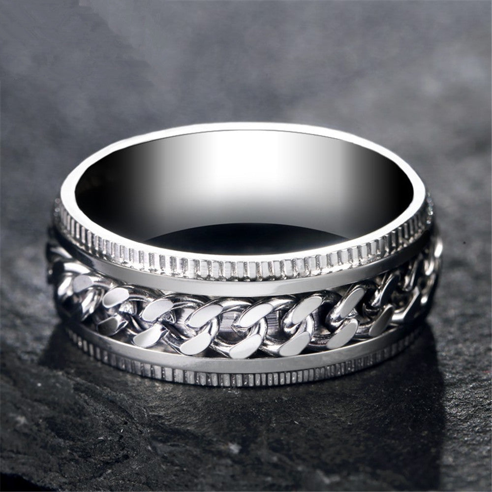 [Small wholesale] Cross-border hot-selling stainless steel embossed rotating chain ring simple and fashionable titanium steel ring