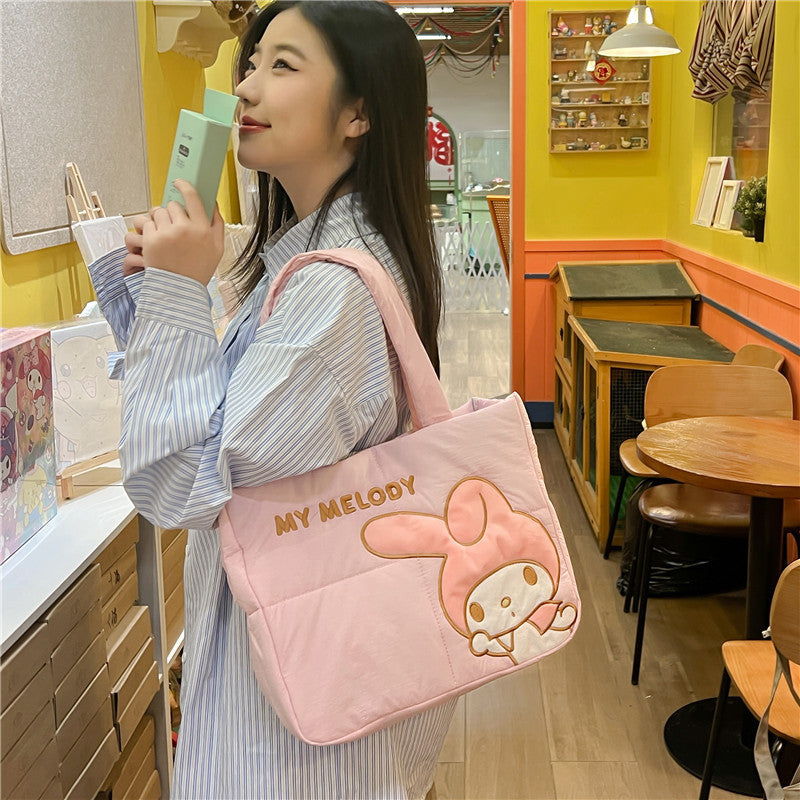 2023 New Cartoon Down Cloth Handbag Little Dog Shoulder Bag Cute Rabbit Tote Bag Birthday Gift