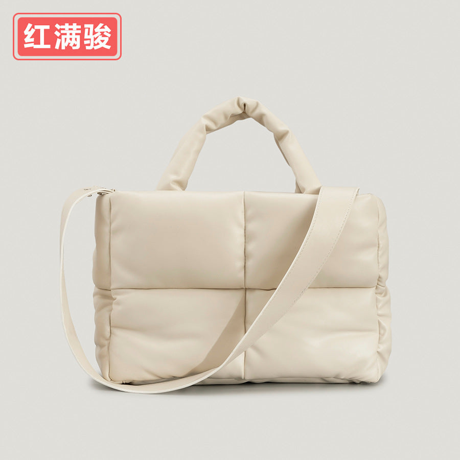 2023 four-square down handbag padded padded women's bag simple small square soft autumn and winter one-shoulder tote bag