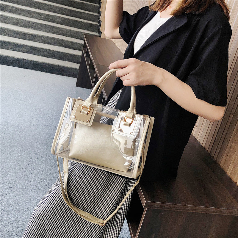 2022 new transparent jelly bag beach bag one-shoulder portable Messenger bag Korean version laser mother-in-law one-shoulder women's bag trend