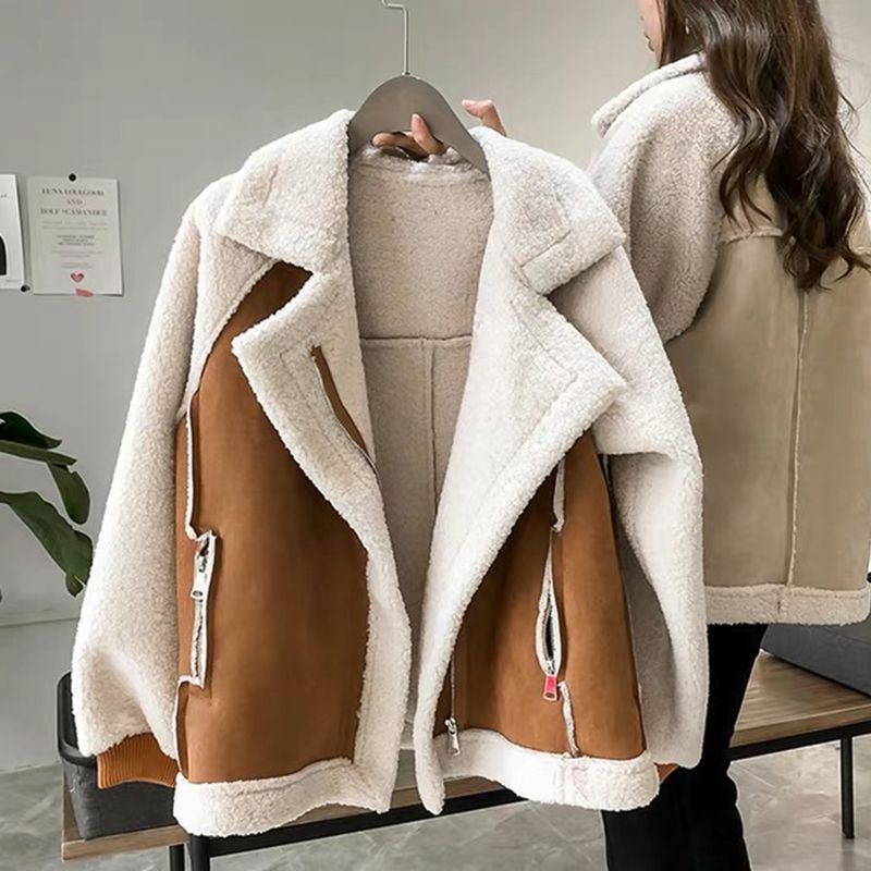 2024 new thick warm fur lambskin coat loose versatile deerskin top motorcycle clothing trend