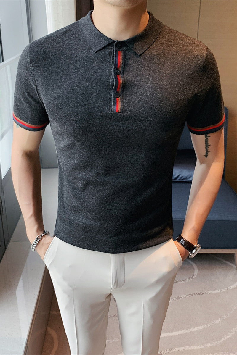 2024 Summer Men's Short Sleeve British Slim Lapel Trendy Casual POLO Shirt for Teenagers