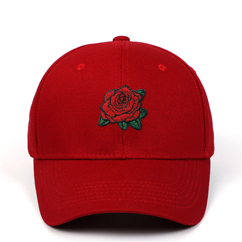 Amazon AliExpress New Rose Embroidered Baseball Cap Pure Cotton Hard Top Baseball Cap Outdoor Leisure Sun Hat