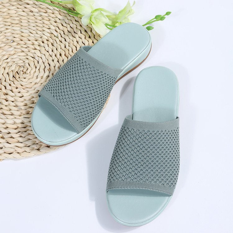 Wish independent station sandals 2022 spring and summer new knitted thick bottom 36-43 large size flat slippers women wholesale