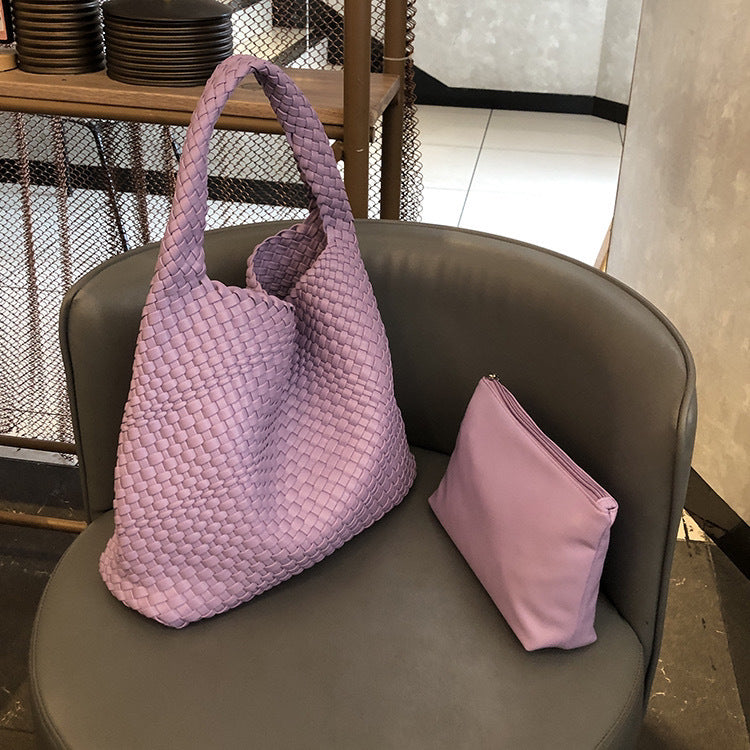 2024 new high-end hand-woven bag large-capacity shoulder tote bag underarm bag bucket bag mother-and-child bag trend