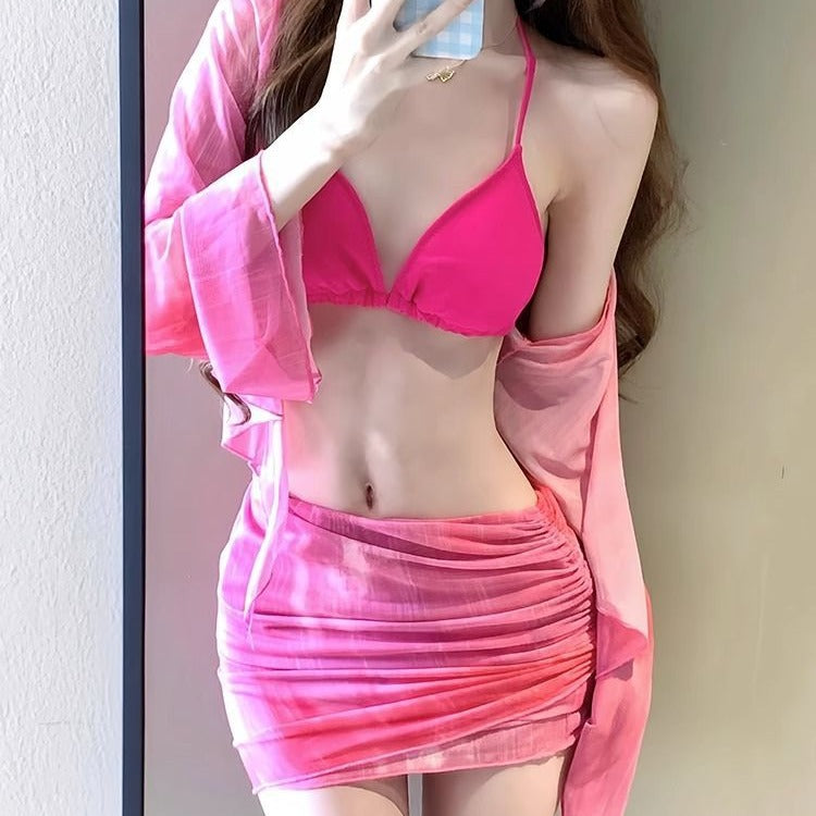 2024 new bikini swimsuit women's seaside vacation four-piece conservative high-end split hot spring swimming suit