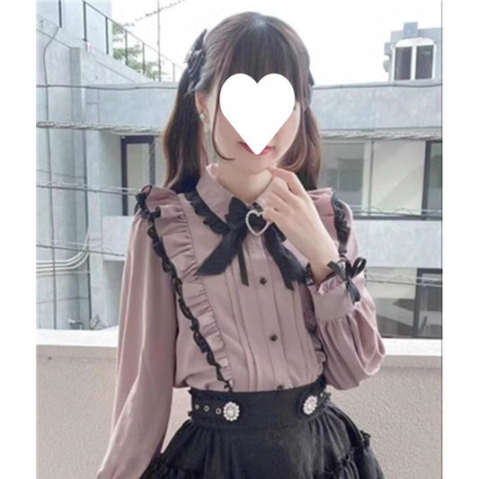 [Send bow] Japanese shirt new landmine series mass production type doll collar love lace blouse