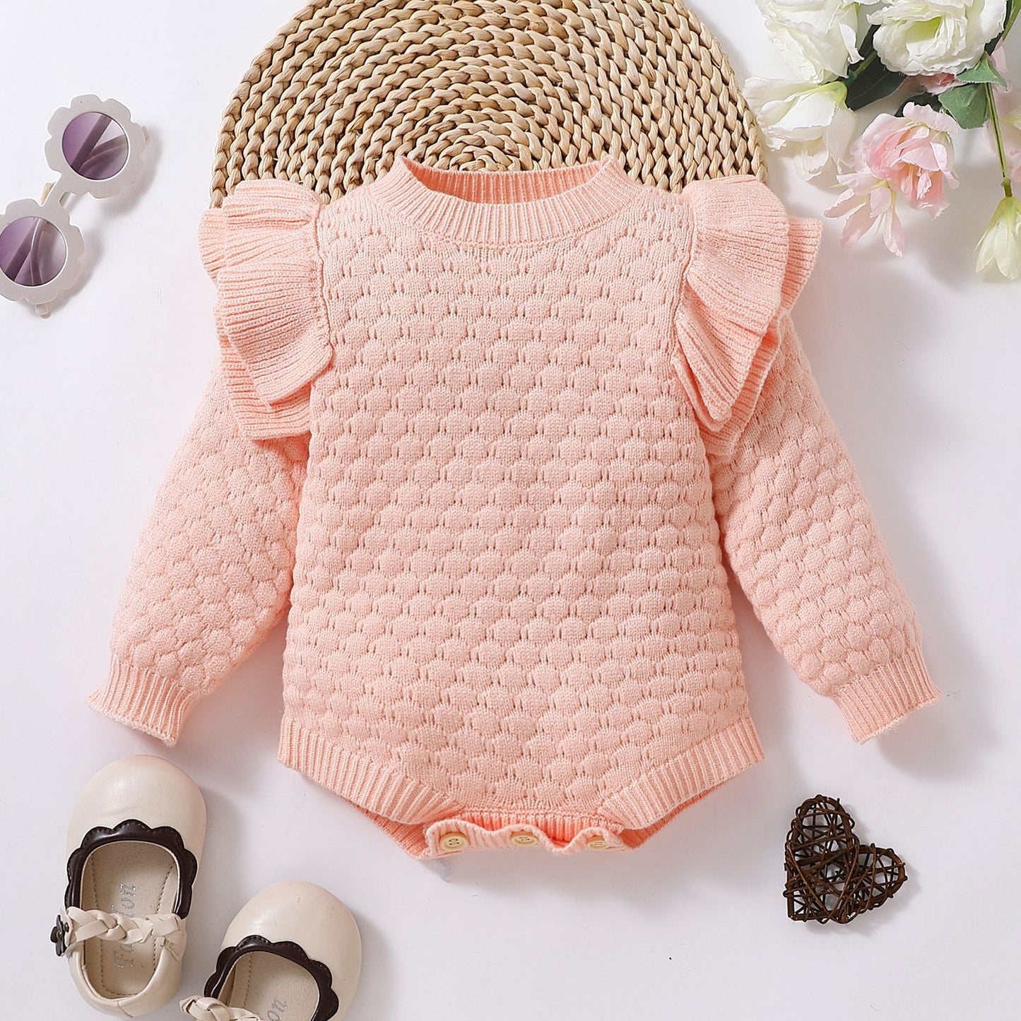 2022 new winter baby rhombus plaid long-sleeved sweater European and American style children's warm light color one-piece triangle crawler