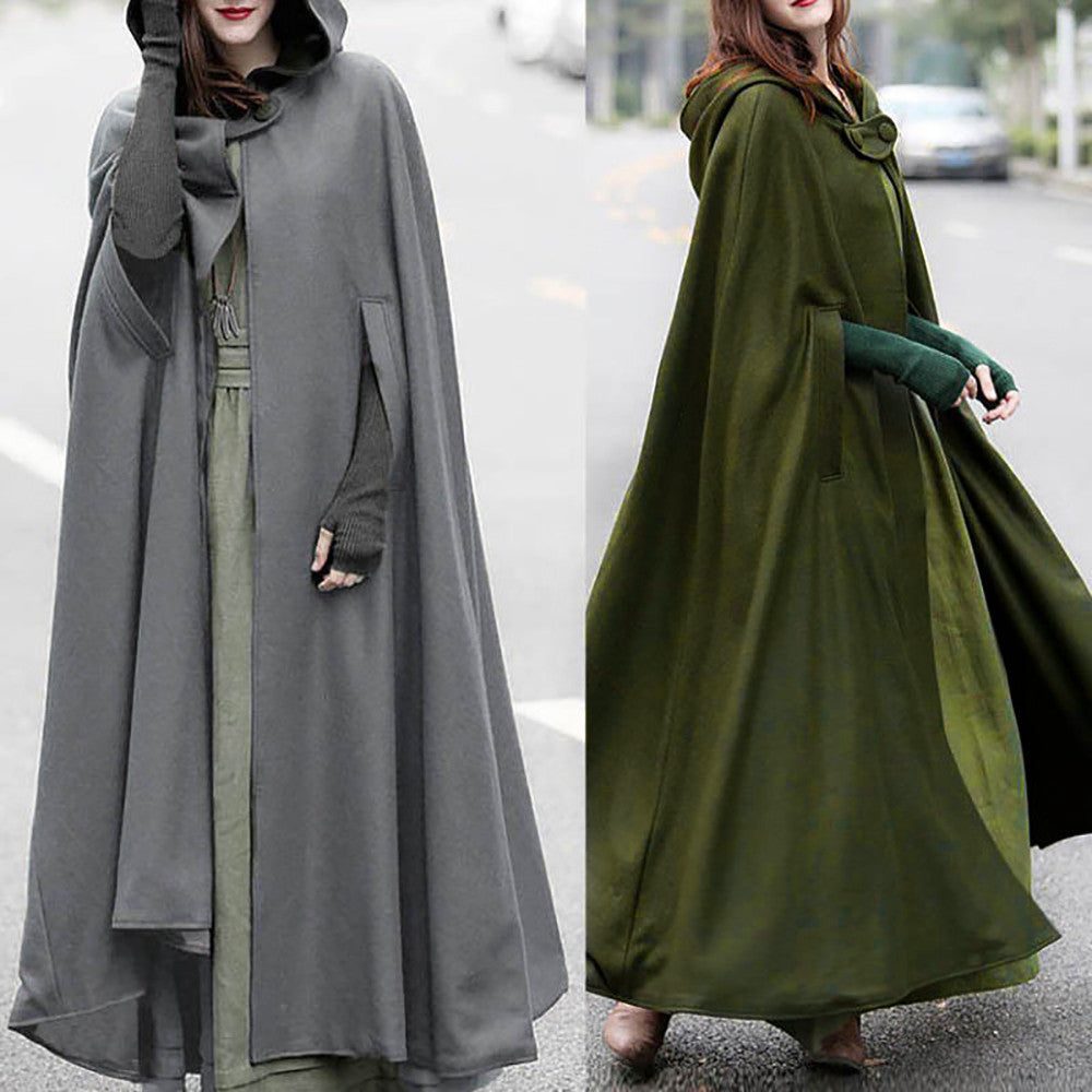 2020 autumn and winter AliExpress wishbay European and American five-color hooded shawl lengthened cloak coat wool coat women