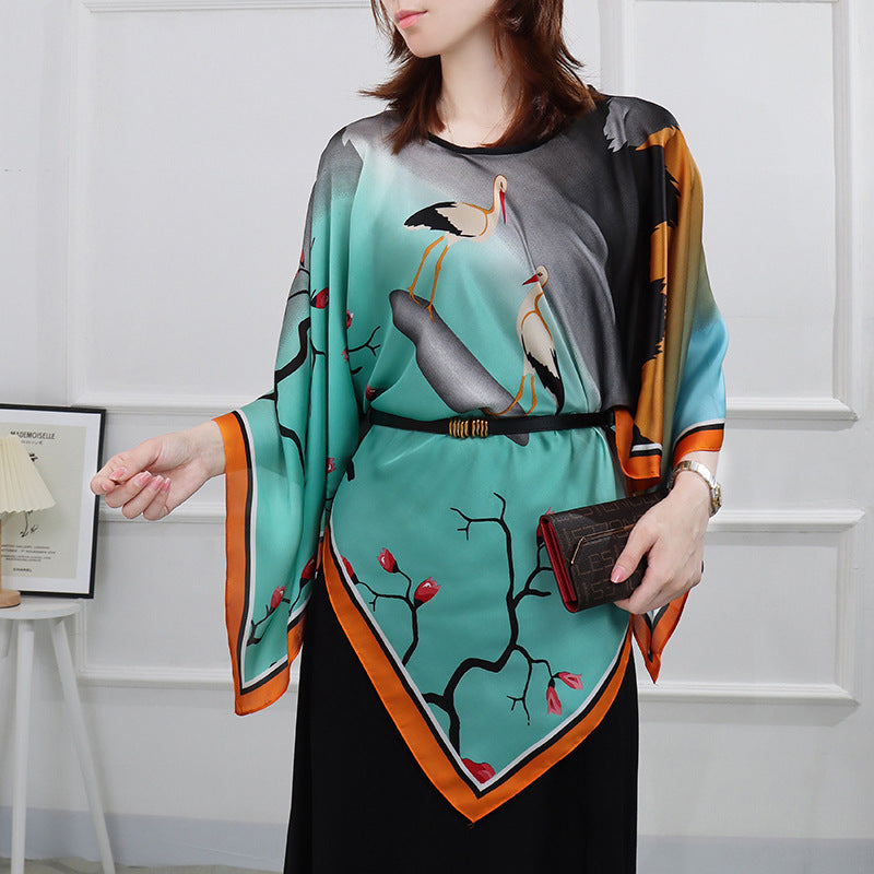 2023 new imitation silk pullover sunscreen silk scarf shawl women's sunscreen clothing in summer with large size loose changeable