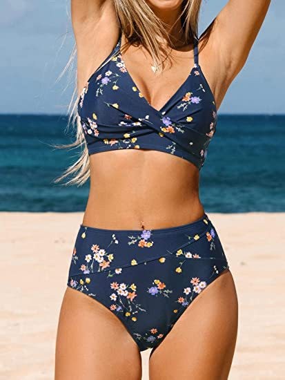 2023 Hot Women's Two-Piece Bikini European and American Sexy High Waist V-Neck Twist Adjustable Spaghetti Strap Swimsuit