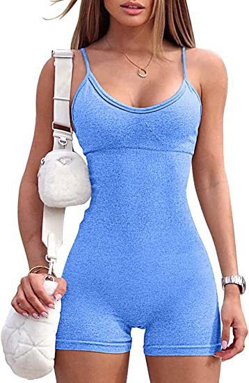 2023 European and American cross-border Amazon women's yoga jumpsuit thin shoulder strap waist jumpsuit sports jumpsuit