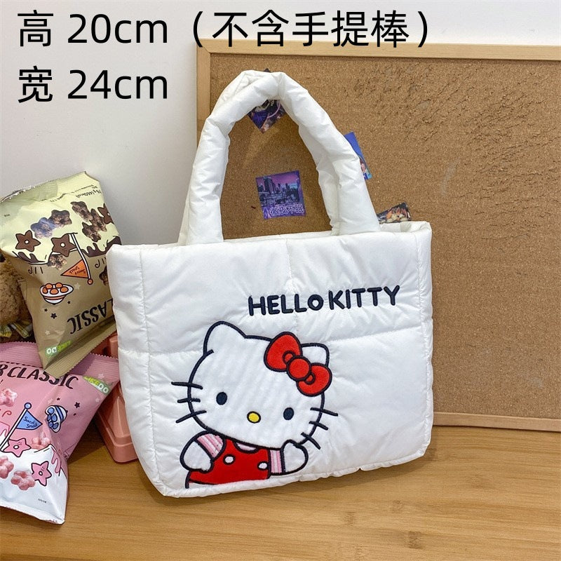 2023 New Cartoon Down Cloth Handbag Little Dog Shoulder Bag Cute Rabbit Tote Bag Birthday Gift