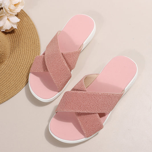 2023 new large size foreign trade women's shoes cross solid color casual thick bottom cross-border women's foreign wear slippers female hyn