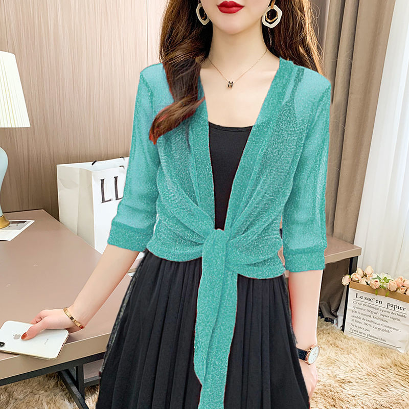 2023 Summer Small Shawl Coat Women's Cardigan Mesh Short Outerwear Large Size Lace Waistcoat Shawl Outerwear