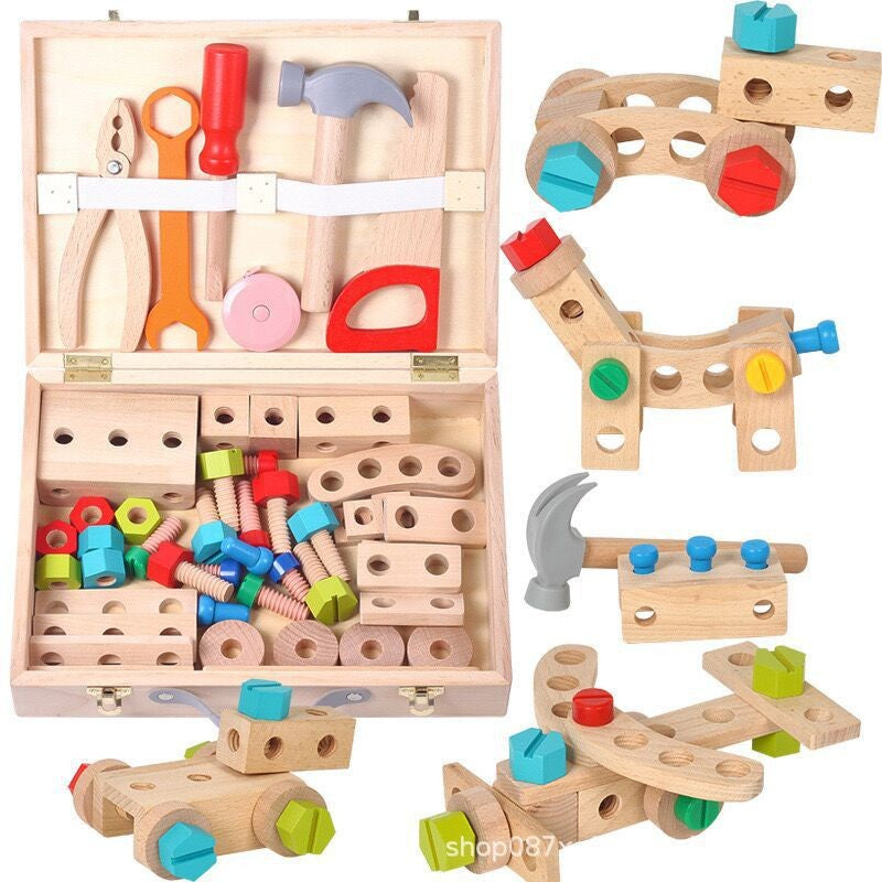 Wooden children's screws and nuts, boys and girls simulation play house DIY set toolbox toys