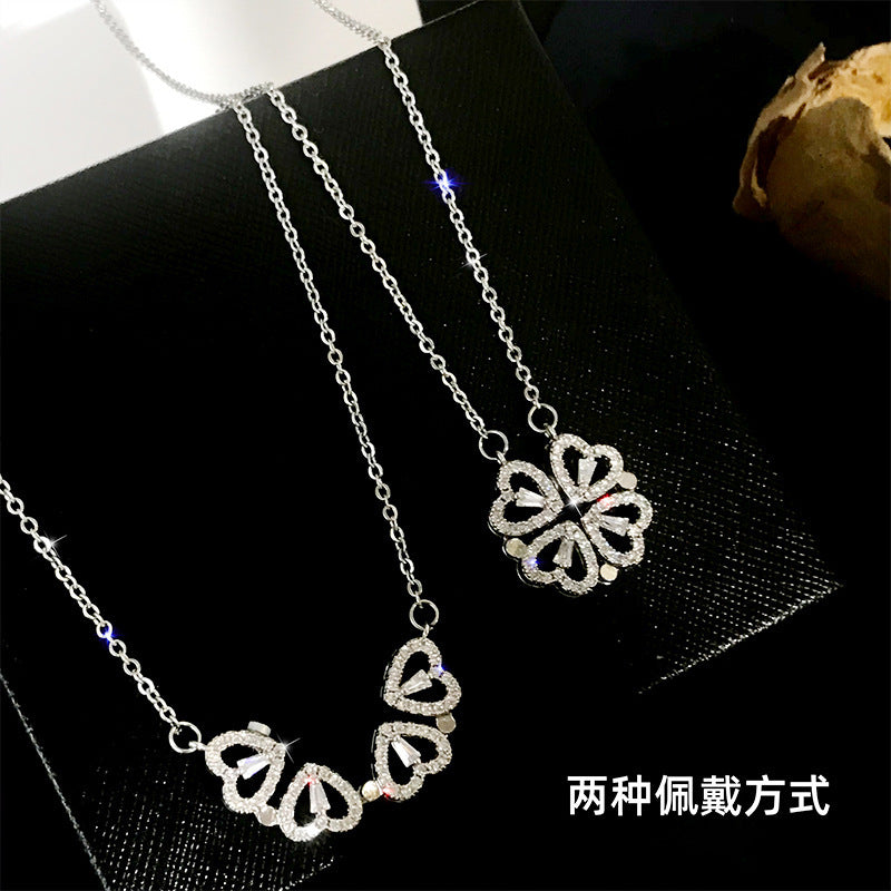 A multi-wear four-leaf clover titanium steel necklace women's design sense of high-end light luxury love clavicle chain ins tide necklace