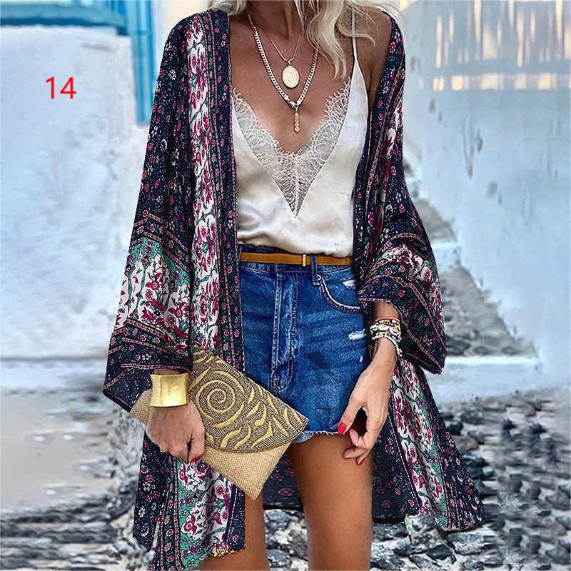 Women's 2022 Europe and America Cross Border Trendy New Casual Fashion Vacation Batwing Long Sleeve Cardigan Printed Top