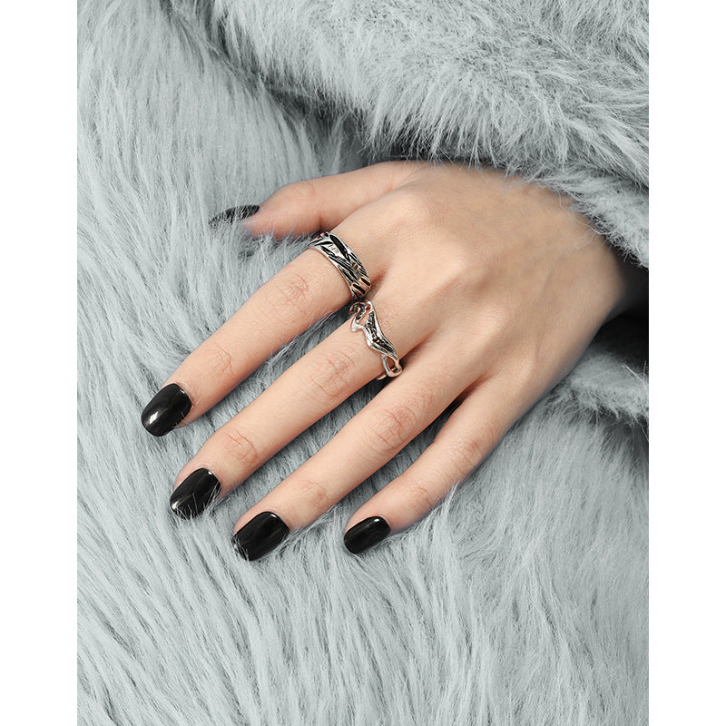 1807 original niche design simple personality all-match black dripping glaze texture S925 sterling silver open ring female