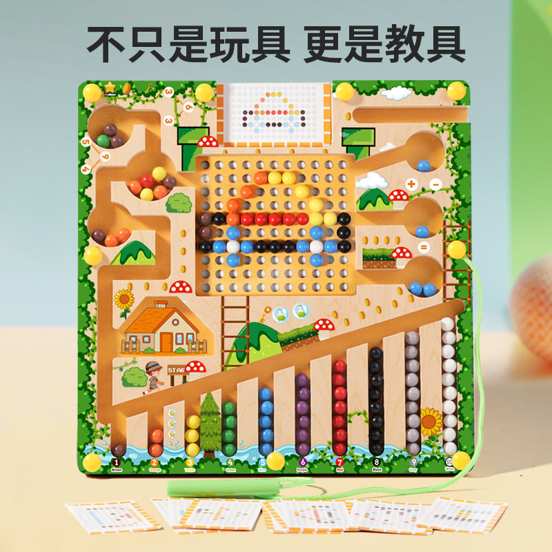 Wooden children's magnetic pen cognitive early education maze digital color classification counting board ball educational toys