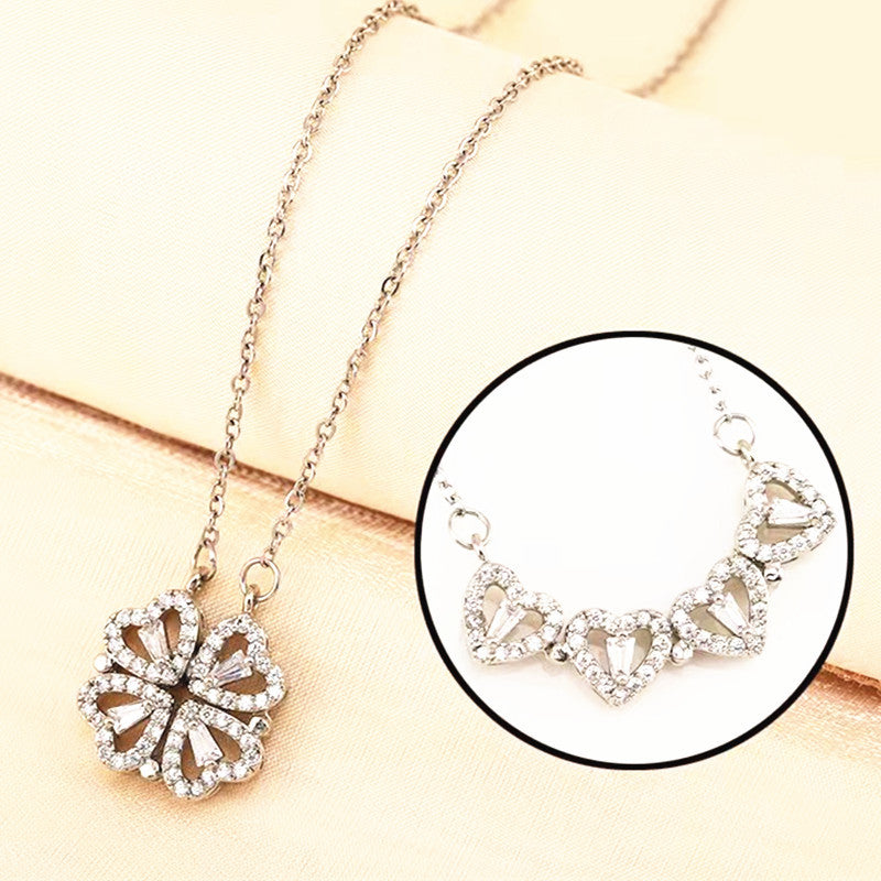 A two-wear deformed love four-leaf clover necklace female opening and closing fashion heart-to-heart folding creative clavicle chain