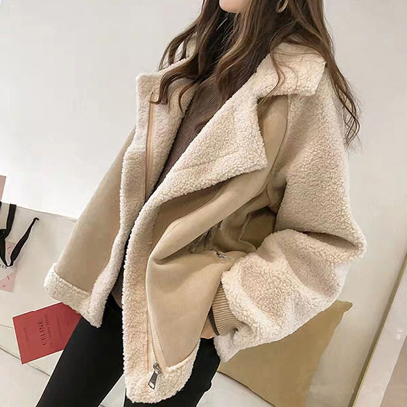 2024 new thick warm fur lambskin coat loose versatile deerskin top motorcycle clothing trend